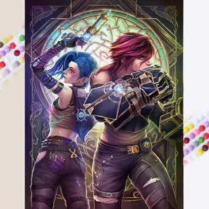 1 set of DIY diamond painting kit, 5D diamond art set, DIY decoration mechanical arm, blue hair, glowing background. Mosaic, diamond art, DIY art home decoration.