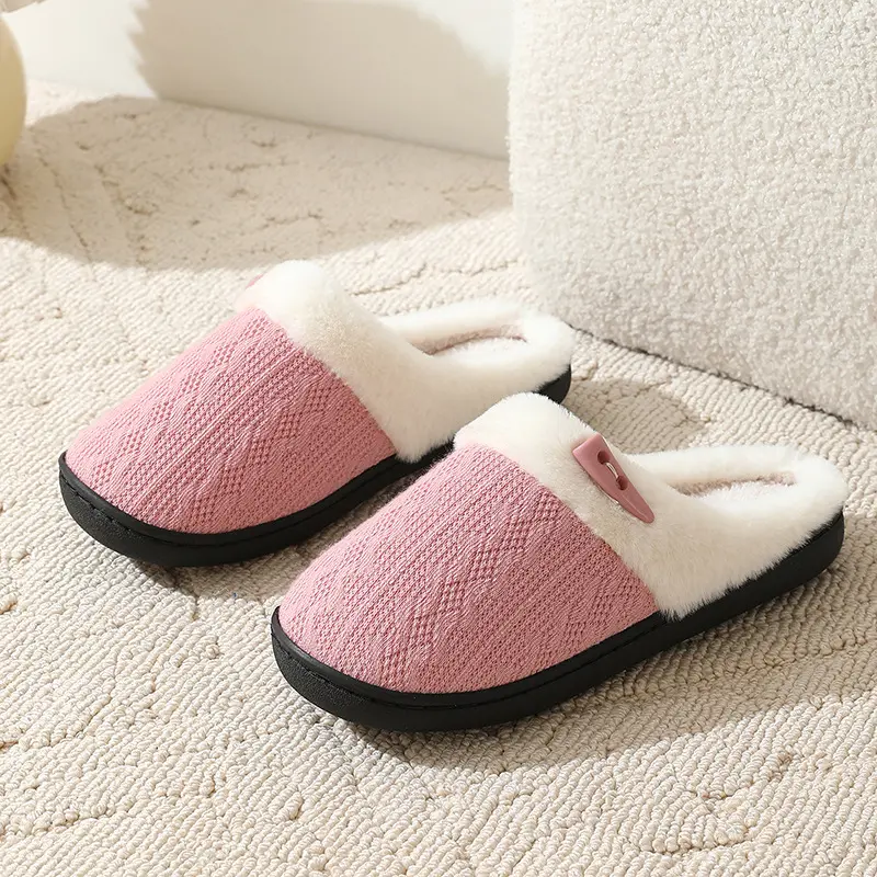 Women's Warm Knitted House Slippers, Comfortable Fleece Lined Slippers with Memory Foam and Soles for Indoor and Outdoor User