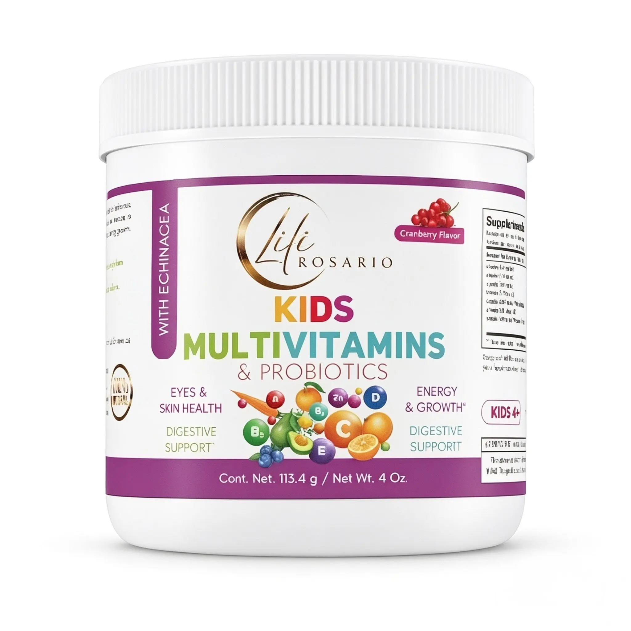 LILI ROSARIO KIDS HERBAL MULTIVITAMIN + PROBIOTIC SUPPLEMENT | ECHINACEA & CRANBERRY | 4 OZ