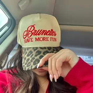 LEOPARD Trucker Hat with 'Brunettes Have More Fun' Embroidery - Stylish Leopard Print Baseball Cap for Women