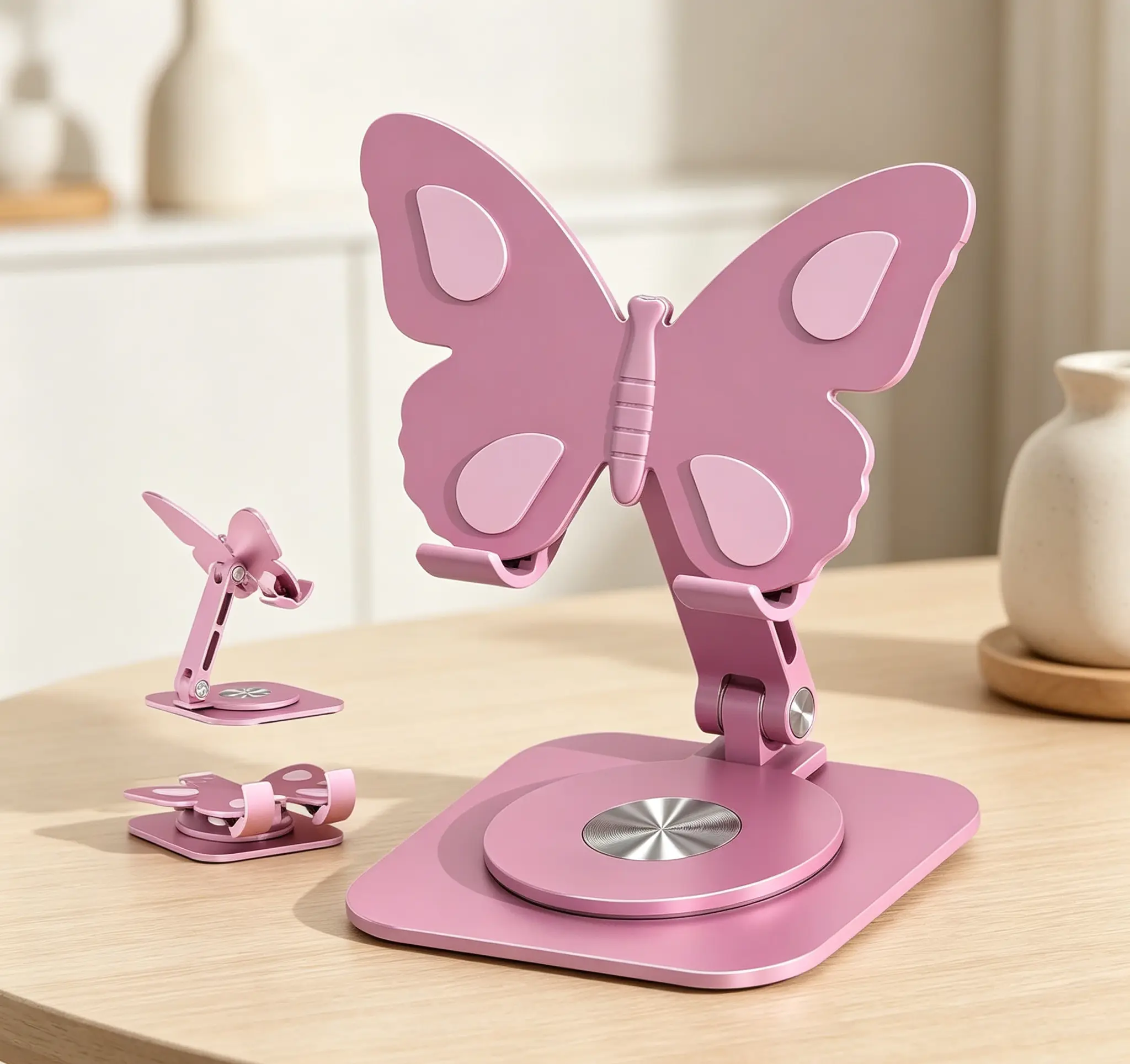 2026 New Butterfly Metal Aluminum Alloy Desktop Phone Mount - 360° Swivel, Foldable, Adjustable Anti-slip Bracket, Slim Portable Aesthetic Desk Decor, Universal Holder, Graduation Gift for Daily Entertainment