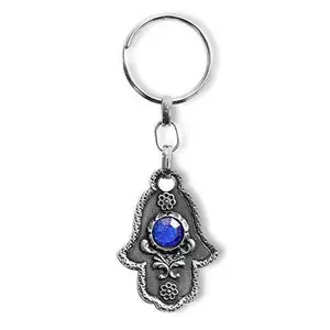 Good Luck Hamsa Red Blue Gemstone - Travelers Prayer Key Chain - Made in Israel