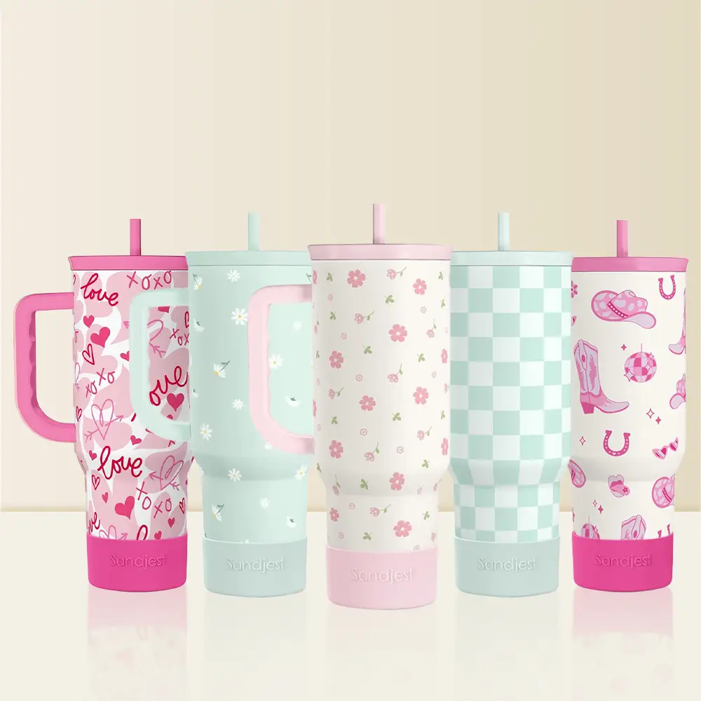 Sandjest 40oz Tumbler with Straw & Handle Drinkware Gift, Insulated Vacuum Stainless Steel Cup, Cupholder Friendly, Birthday Back To School Christmas