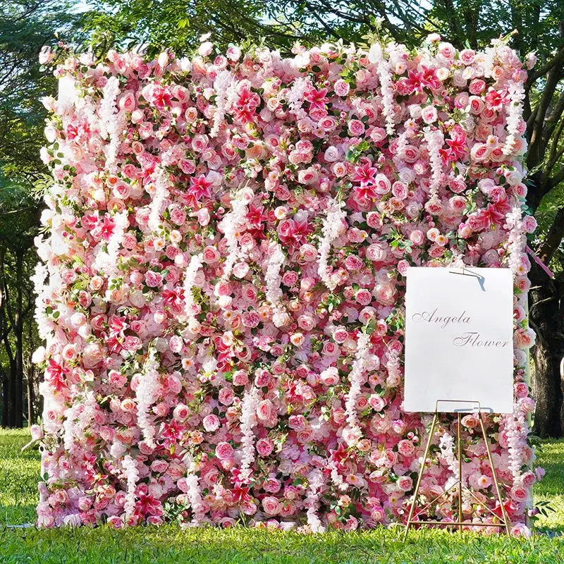 A8386 Pink Rose Wisteria 5D Flower Wall Rolling Up Cloth Wedding Backdrop Decor Event Props