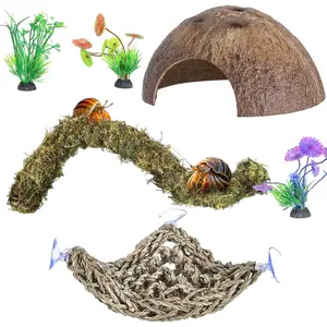 HERCCOCCI Hermit Crab Accessories, 6 count Hermit Crab Toys Coconut Shell Hut Climbing Hammock Artificial  for Hermit Crabs