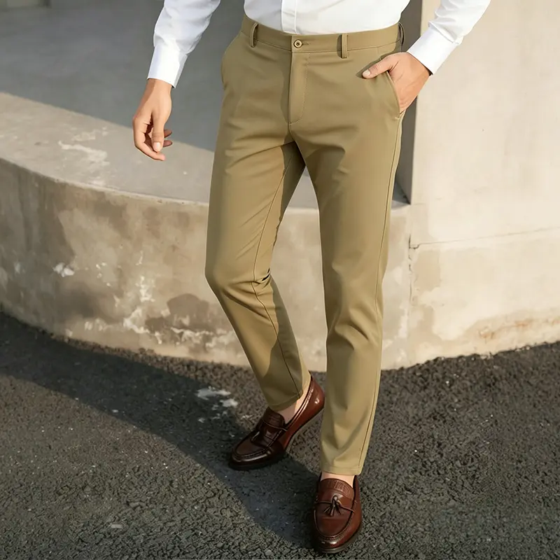 Men's High-Stretch Smooth Ice Silk Suit Pants - Slim Tapered Fit, Plain Polyester-Spandex Classic Menswear, Wrinkle-Resistant, Lightweight Summer Office Business Casual Long Trousers