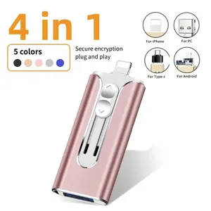 New Color! 4-In-1 USB Flash Drive, USB Memory Stick, Portable External Storage Card, Compatible with iPhone iPad Android Phones Tablets, Plug-And-Play Design