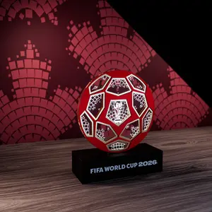 FIFA World Cup 2026 Official Licensed Acrylic Display with LED Base – Light-Up Layered Wood Soccer Memorabilia, Trophy-Inspired Fan Decor for Home, Desk, Room, Office, Gifts & Sports Collection