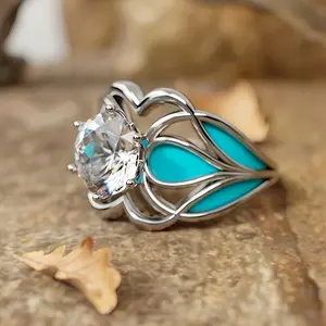 Luxury Bohemian-Style Teenager'S Ring Featuring Imitation Turquoise And Synthetic Synthetic Zircon ​ ​ , Perfect for Engagements, Weddings, Anniversaries, And Special Occasions Like Christmas And Valentine'S Day., for Teenager, For Teenager