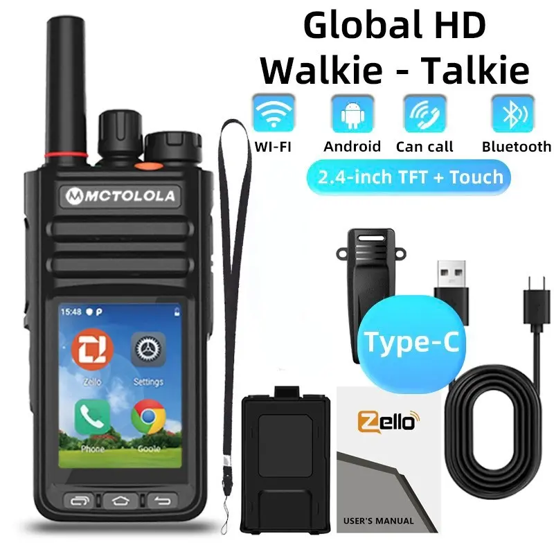 4G Zello POC global two-way walkie talkie Android 9.1 intelligent touch walkie talkie WIFI Bluetooth GPS Remote handheld POC global coverage 8000 kilometers suitable for fleet transportation trucks outdoor sports skiing hiking camping