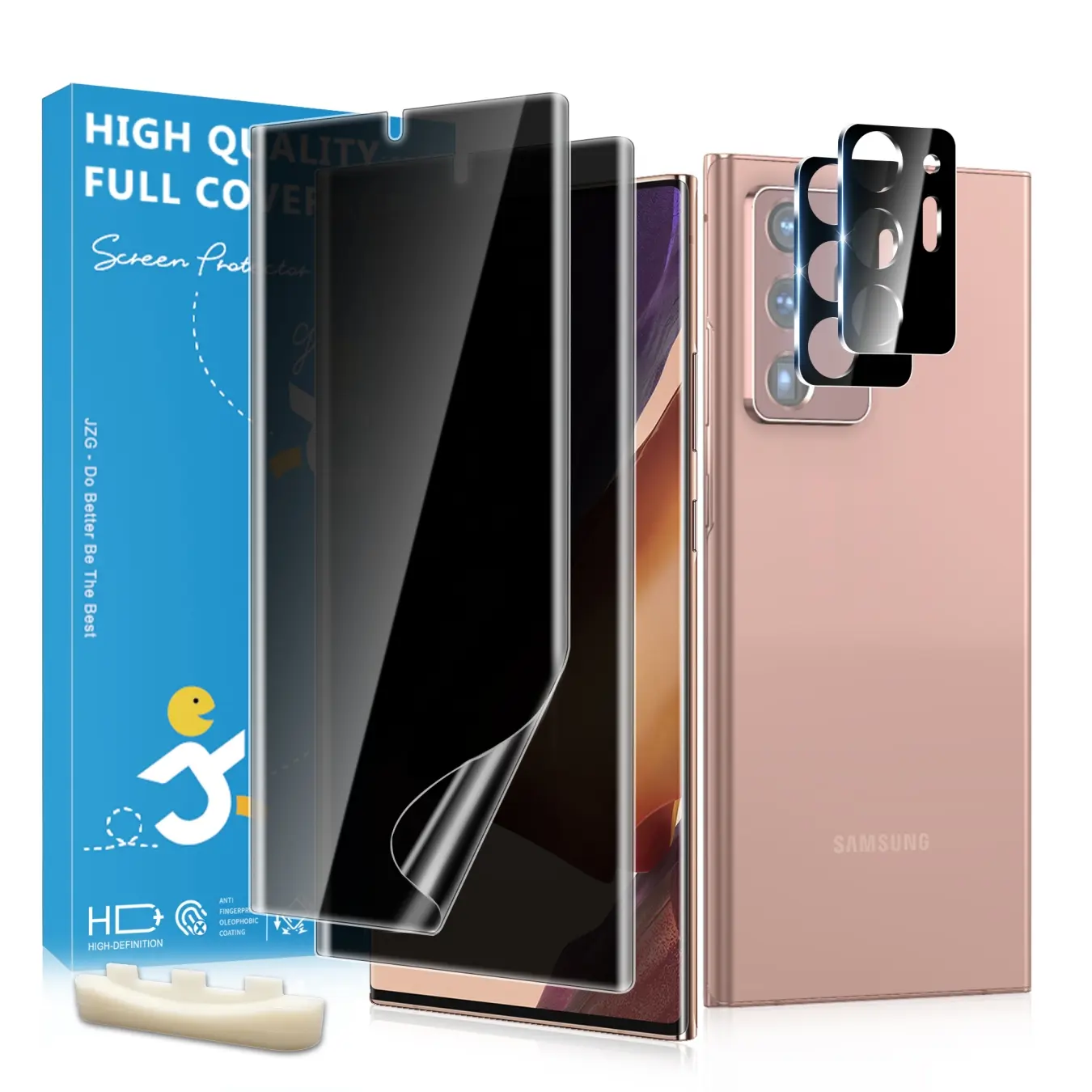 JavoYion 2+2 pack for Samsung Galaxy Note 20 Ultra - 2 Pack Privacy Soft Film + 2 Pack Lens Protector - Fingerprint Unlock Compatible, 28° Anti Spy, Easy Installation, Bubble-Free, Case Friendly