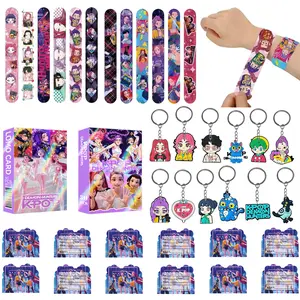 Korean cartoon girl group birthday party gift set of four pieces, 12 wristbands, 12 keychains, 12 invitation cards, 30 card games – the best choice for a birthday party