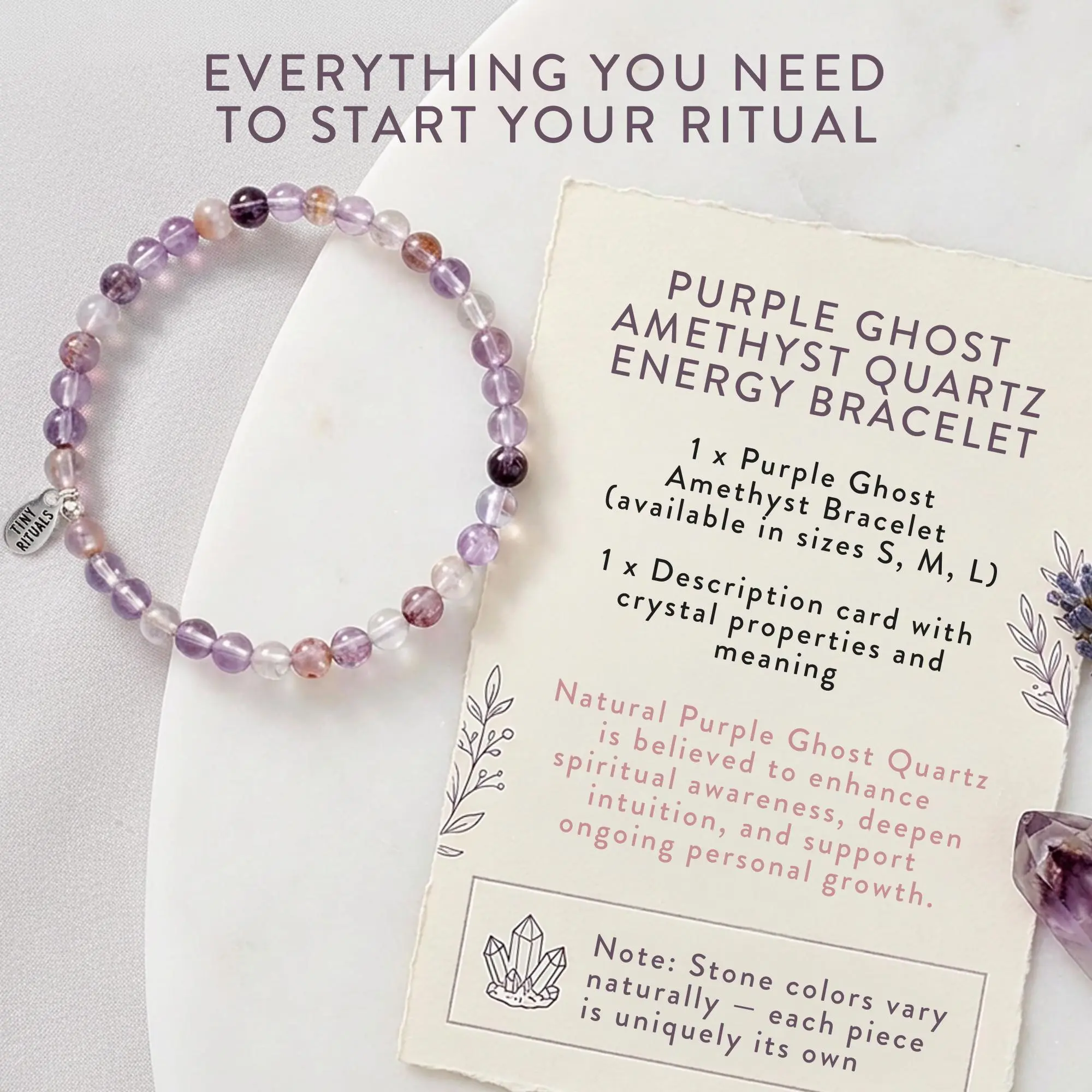TINY RiTUALS Natural Purple Ghost Quartz Crystal Healing Bracelet
