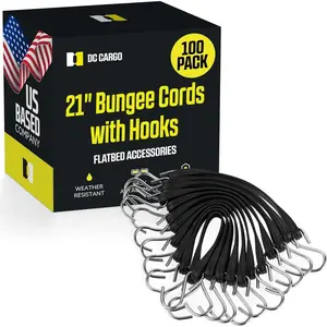 Pack of 50 Tarp Straps for Flatbed , 21" Long  Rubber Bungee Cord Tie-Downs Ideal for Securing Tarps, Canvases,  in Cold Climates | Tie-Downs w/ Metal S-Hooks