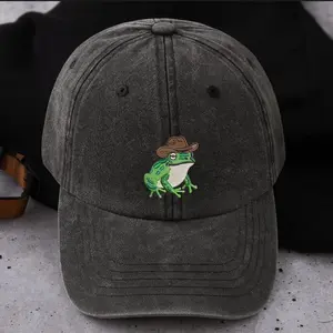 Cowboy Frog Embroidered Dad Hat, Low Profile Cotton Baseball Cap, Funny Western Frog Design Vintage Hats, Quirky Animal Lover Gifts