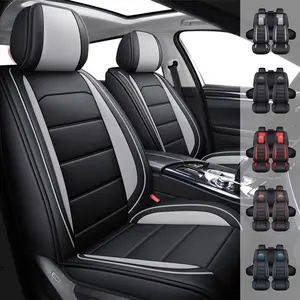 Luxury Leather Universal 5 Seats Car Seat Cover Protectors Full Set Front Rear Cushion Padded Airbag Compatible with Storage Pocket Waterproof Breathable PU Leather Full Coverage Car Seat Covers Easy Install Fit For Most Cars Sedans SUVs Hatchbacks