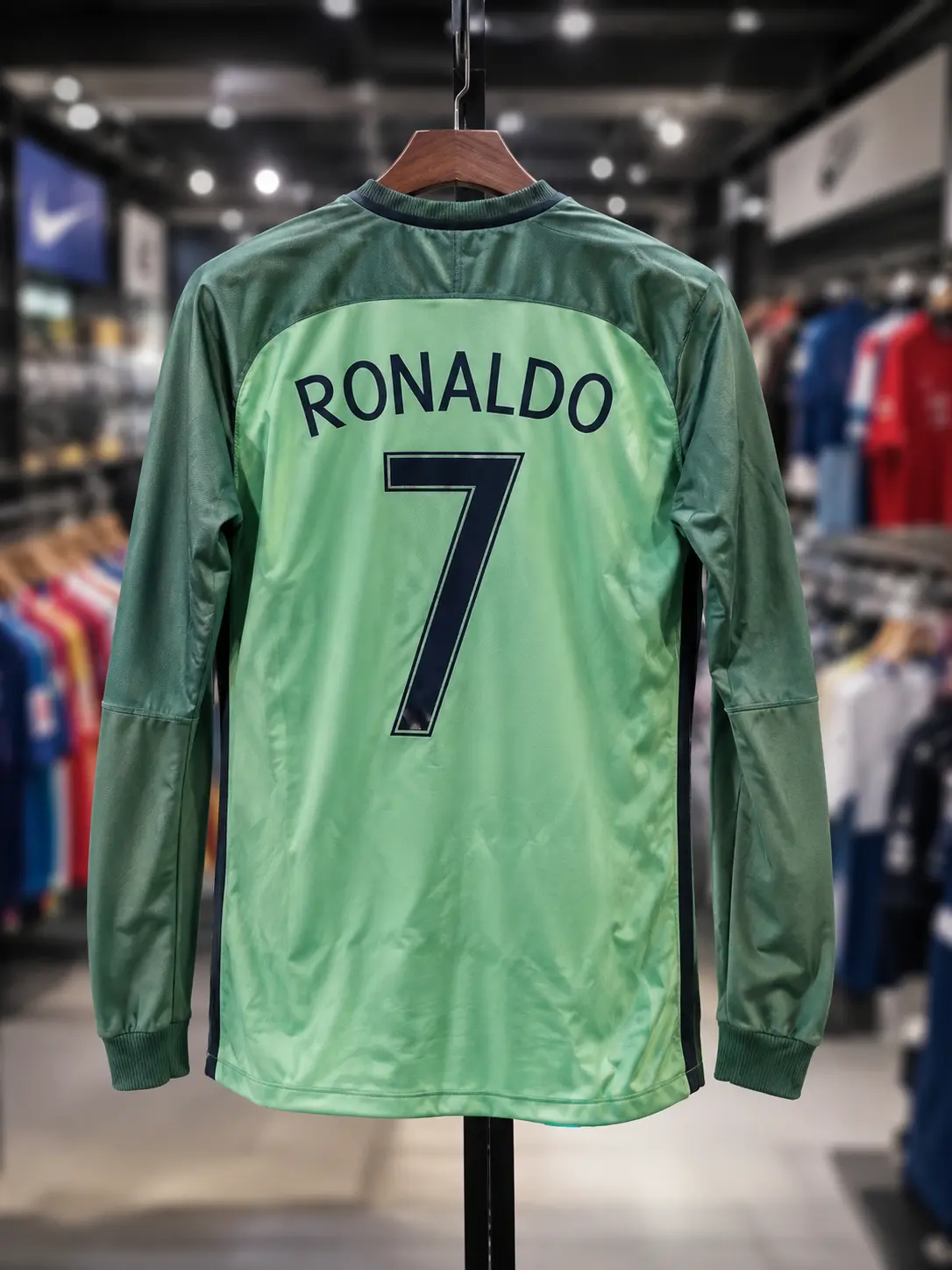 CR7 Retro Green Long Sleeve Goalkeeper Soccer Jersey, Vintage Football Fan Shirt, Breathable Match Day Top, All Sizes S-5XL