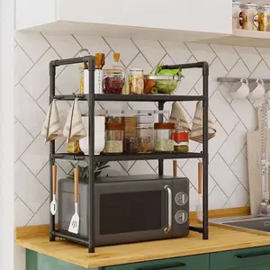 Multi-Tier Plastic Storage Rack, Microwave Oven Shelf, Multifunctional Storage Organizer, For Microwave, Bread Rack, Open Storage, Durable Fruit And Vegetable Storage, Black
