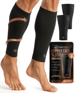 TheraCopper Copper Calf Compression Sleeve — Premium Copper Compression Shin Sleeve for Men & Women — Breathable & Non-Slip Leg Sleeves for Runners, Shin Splints, Muscle Recovery & Leg Fatigue