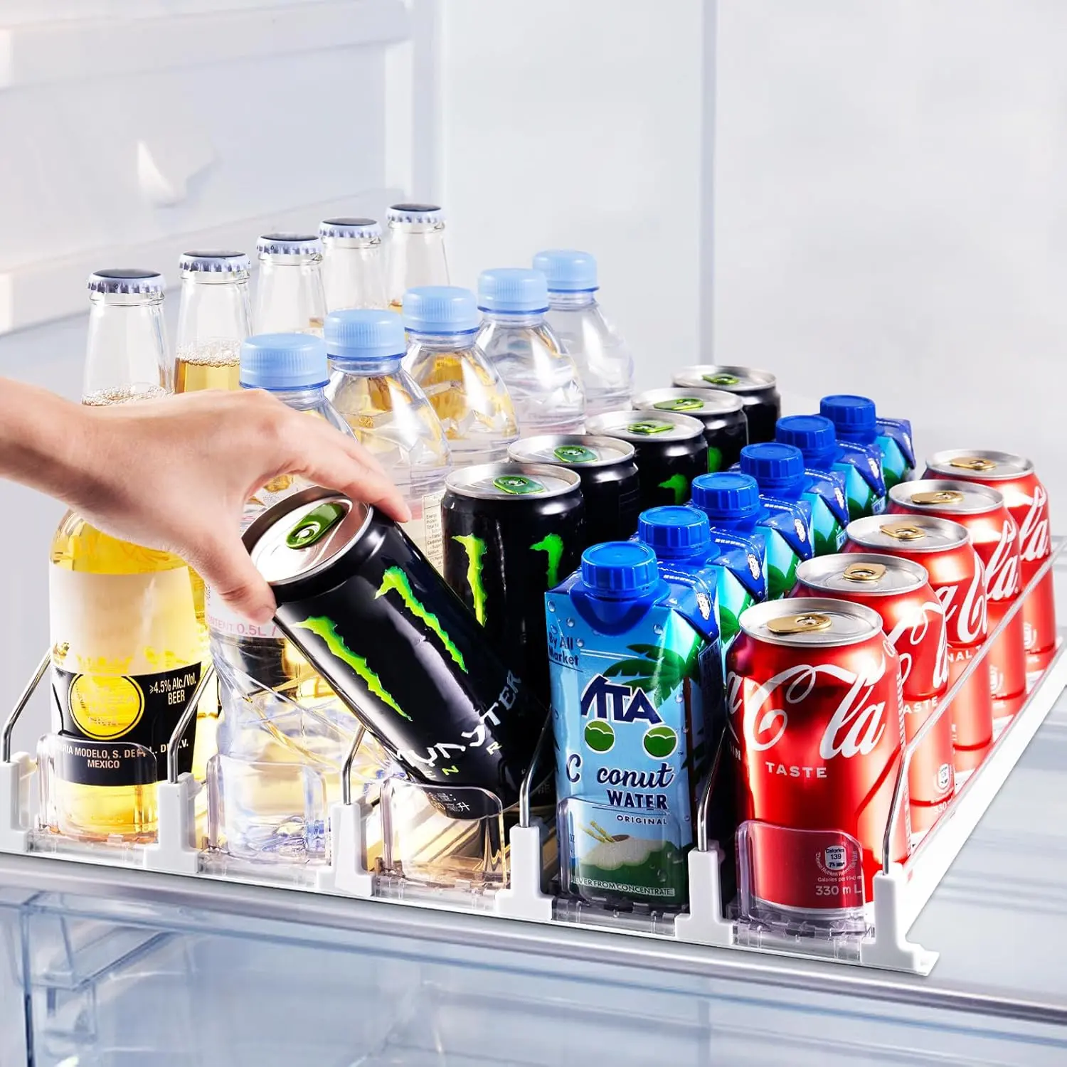 Stable 5-Row Fridge Organizer and Drink Organizer for Refrigerator, Automatic Soda Can Dispenser, Fridge Organization Solution, Holds Up to 25 Cans, 5 Rows