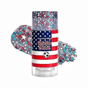 July 4th Glitter Stick, 250th Anniversary Sparkling Face Hair Glitter Makeup for Women, Patriotic Red White and Blue Body Glitter Stick American Pride USA Flag Makeup for Independence Day