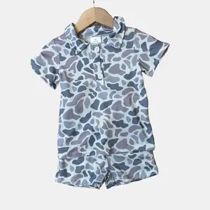 Summer Boys' Camo Outfit: Polo Top + Shorts – Stylish, Soft & Super Comfortable! Perfect for Playdays & Outings