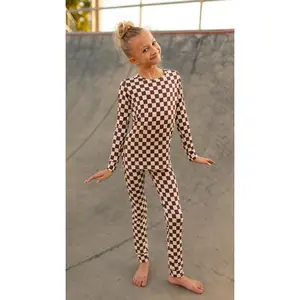 Youth Pajama Set in Cream + Brown Checkered