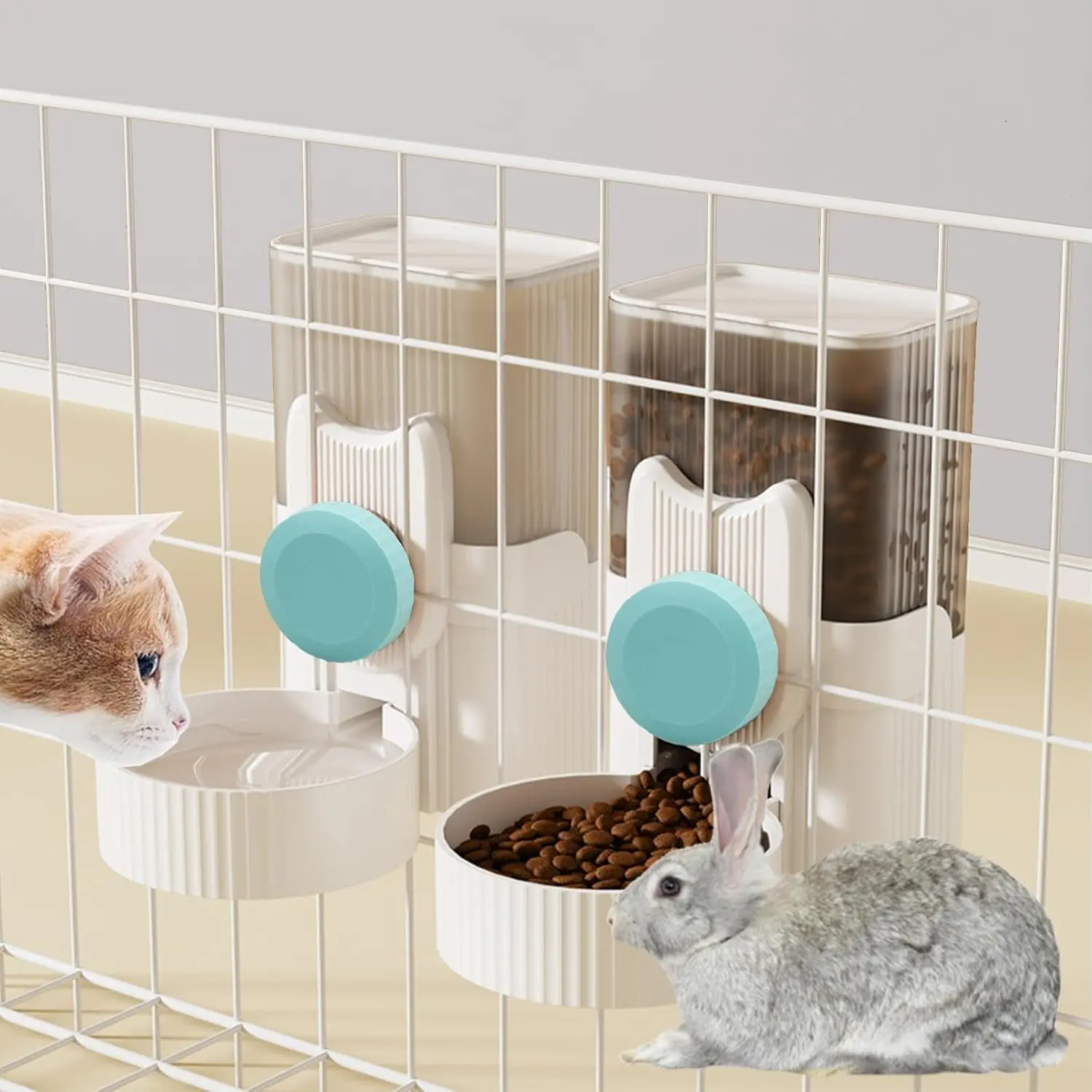 Rabbit Gravity Auto Feeder Set 35oz Hanging Automatic Food Water Dispenser Cage for Rabbit Chinchilla Guinea Pig Hedgehog Ferret Kitty Puppy (Blue)