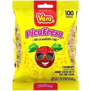 Vero Picafresa +100 strawberry flavored gummy ball candies +candy