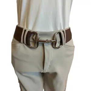 Equestrian elastic belt taupe 2” wide snaffle bit