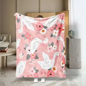 Soft Flannel Blanket with Floral Print, Cozy Throw for Office Naps, Bedroom Warmth, Sofa TV Watching, Outdoor Leisure