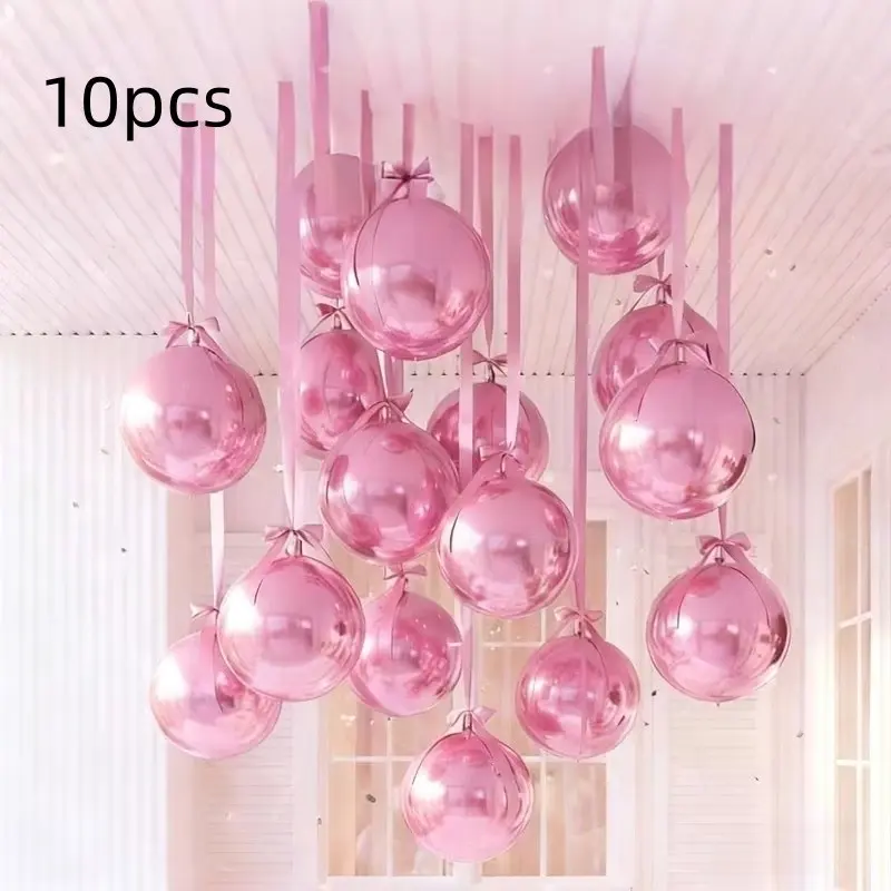 10-Piece Round Aluminum Foil Balloons Set, 4D Metal Balloon Kit (no Ribbons), Balloon Arch, Ceiling Christmas Decorations, New Year, Birthday, Wedding Party