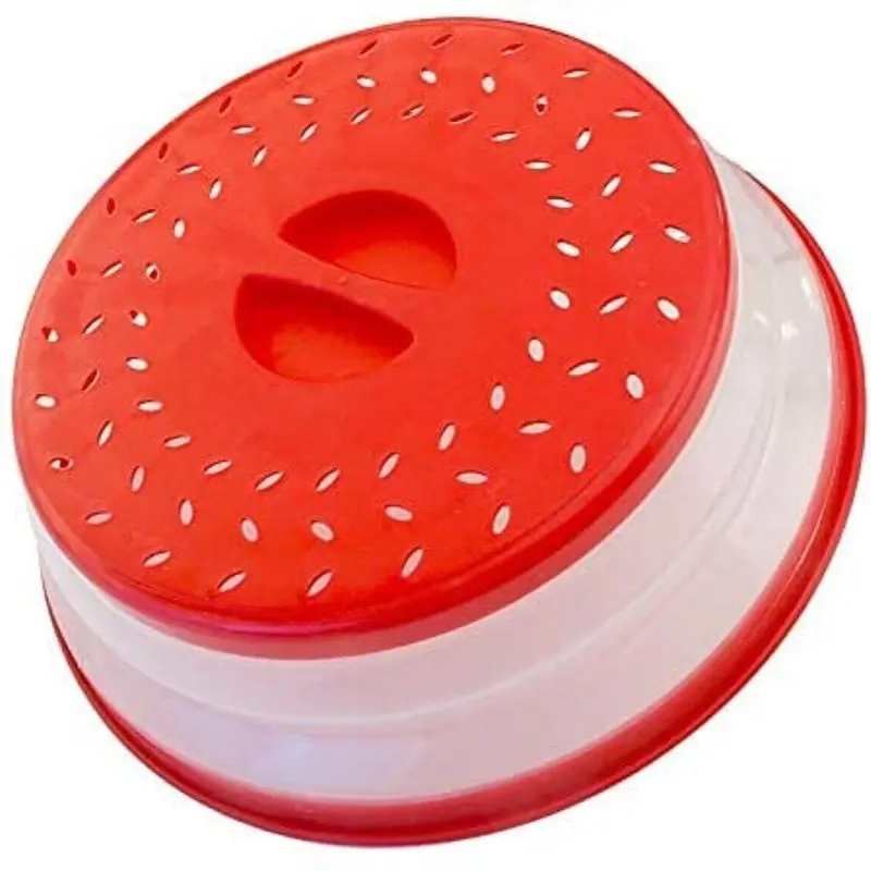Microwave Food Cover Splatter Proof Vented & Collapsible With Easy Grip Hand - Colors Red Green & Gray - Pack Of 2 foodcover Kitchen Plastic