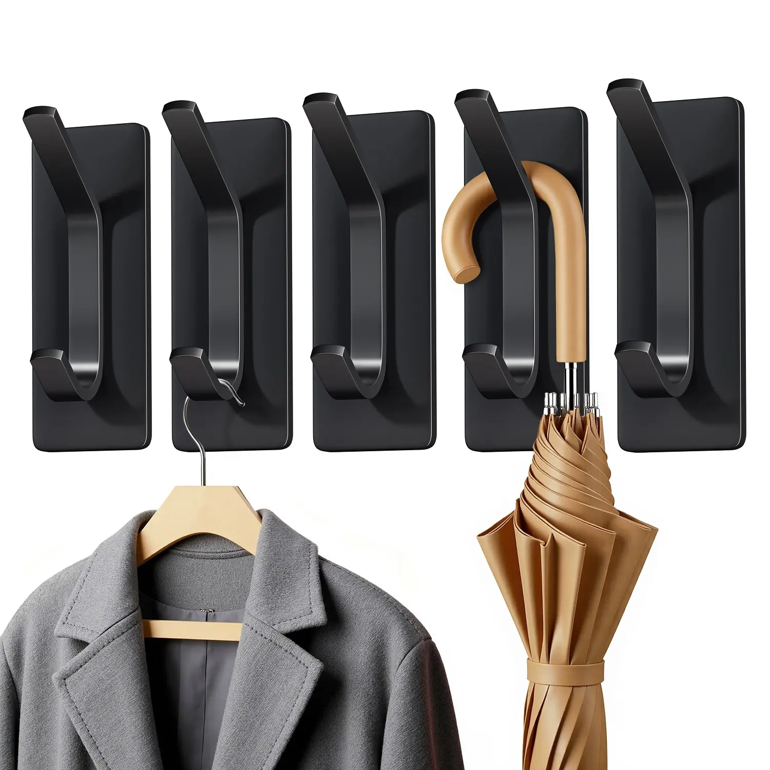 Auxmir Self Adhesive Hooks ,Stainless Steel Wall Hooks for Coats & Towels, Waterproof Oilproof Rustproof Adhesive Door Hanger, 5 Pack, Ideal for Bathroom, Shower, Kitchen, Office & RV,for Hanging Up to 15lb