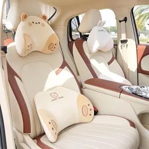 Cartoon Bear Design Cute Car Headrest Pillow, Soft & Comfortable Car Seat Lumbar Support Pillow, Car Interior Accessories for Women & Men, Car Seat Attachment
