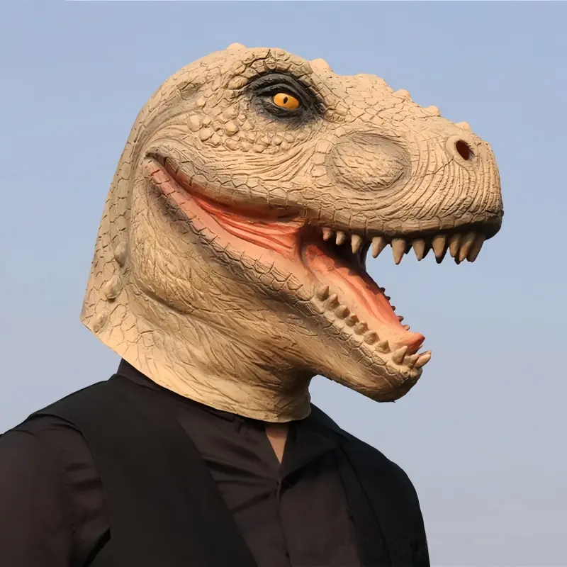 Latex Dinosaur Mask Headpiece for Halloween Costume Party, Animal Theme Jurassic World Tyrannosaurus Rex Dress-Up Accessory