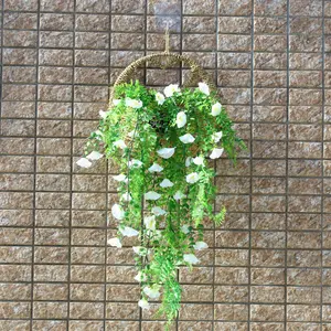2-piece set of artificial eucalyptus and morning glory flowers paired with artificial Persian vine - star-patterned artificial flowers adorned in emerald green