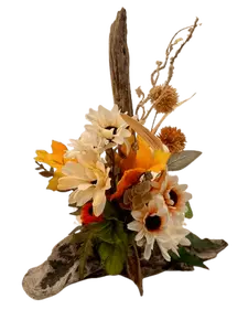 Seaside Elegance Home Decor Piece - 12" Tall Driftwood & Silk Flower Arrangement - Boho-Style Nature Decoration for Tabletop or Centerpiece