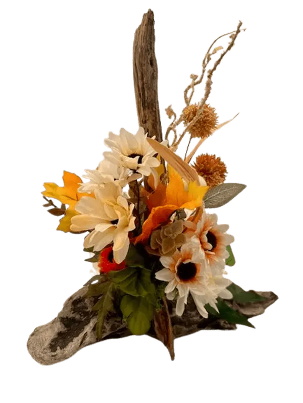 Seaside Elegance Home Decor Piece - 12" Tall Driftwood & Silk Flower Arrangement - Boho-Style Nature Decoration for Tabletop or Centerpiece