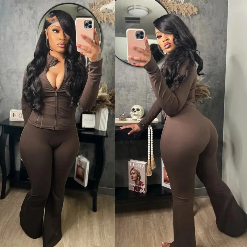 Fall Women Clothes Two Piece Flared Pants Tracksuits Set Casual Gym Active Wear 2 Piece Set Lounge Womens Matching Sets Womenswear ComfortGift