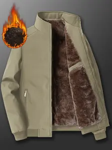 Men's Casual Fitted Plain Cotton Jacket Winter Fleece Lined Thick Warm Coat, Daily Wear, Versatile Style, Ideal for Cold Weather