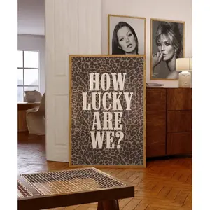 How Lucky Are We Wall Art Leopard Print Trendy Wall Art Retro Above Bed Art Leopard Wall Art Dorm Prints Dopamine Decor College Printable(Poster only frameless) Decoration Artistic