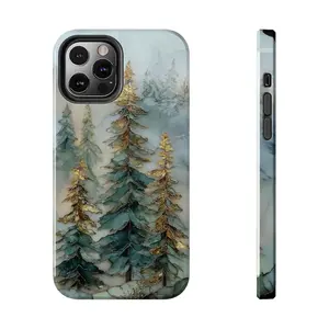 Stained Glass Pine Trees Phone Case, Trendy Nature Lover Christmas Aesthetic, Perfect Holiday Gift | Tough Case MagSafe Case for Model X 11 12 13 14 15 16 17 Pro Max S21 S22 S23 S24 S25 Ultra