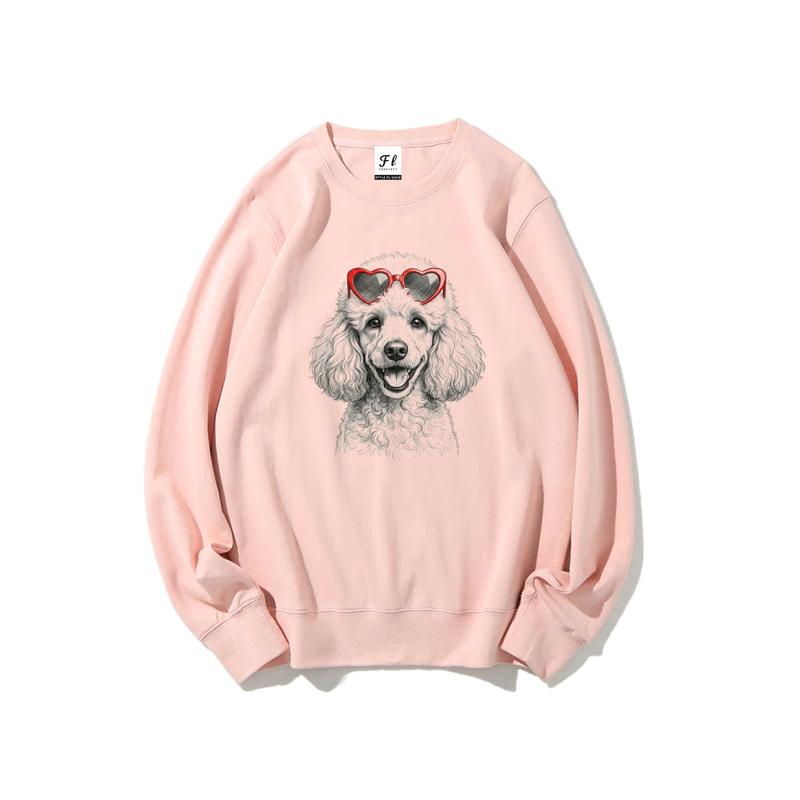 Puppy Love Dog Sweatshirt –  Dog Breed in Adorable Heart Shaped Glasses   Womenswear Hoodie Breathable Printed Unisex Casual Hoodie