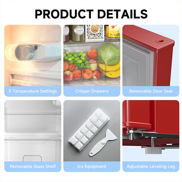 BANGSON 3.2 Cu.Ft Retro Double-Door Mini Fridge with Top Freezer, Adjustable Thermostat, Energy-Efficient & Quiet, Compact & Easy to Clean, for Office/Apartment/Dorm, Red, Black, Cream White