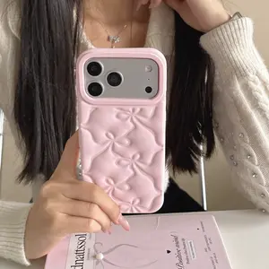 3D Puff Bow Shockproof Phone Case Suitable For iPhone 17 16 15 14 13 Pro Max Smartphone Silicone Protective Case Cover