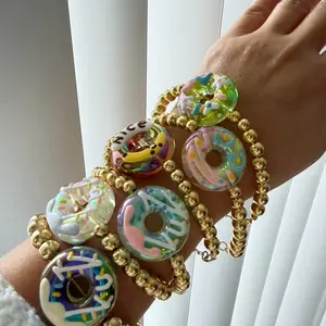 Chunky Gold Beaded Bracelet with Donut Charm (Handmade & Customizable)