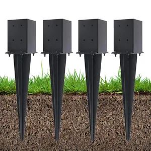 4 Pcs 4"x4" Fence Post Ground Spike 22"(Actual 3.6"x3.6") Fence Post with Black Powder-Coated for Deck,Fence,Porch,Railing,