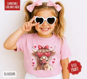 Valentine Cow Comfort Colors Youth Tshirt, Trendy Kids Valentine's Day Shirt