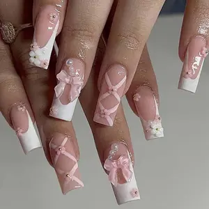 Pink Ballet Bow Press On Nails with 3D Charms
